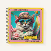 Kleurrijke hippie grappige wijze kat meisje notitieboek (Voorkant)
