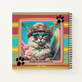 Kleurrijke hippie grappige wijze kat meisje notitieboek (Achterkant)