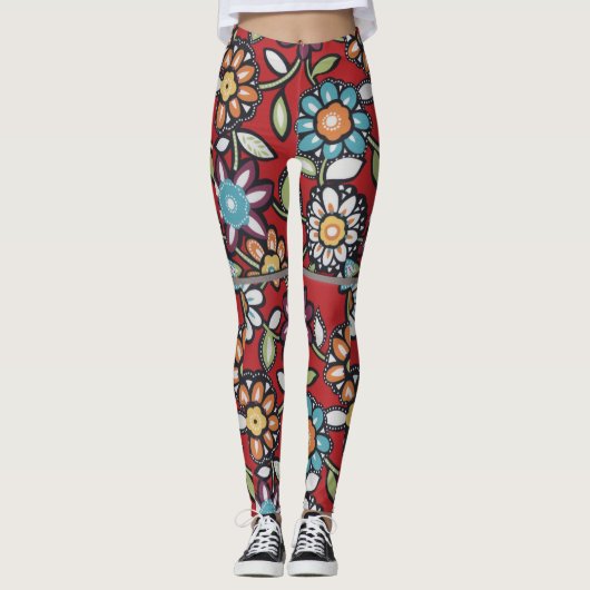 kleurrijke hippie groovy - bloem leggings (Voorkant)