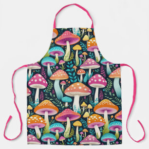 Kleurrijke hippie paddenstoelen bloemen in roze en schort