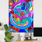 kleurrijke hippie peace and love poster (Thuiskantoor)