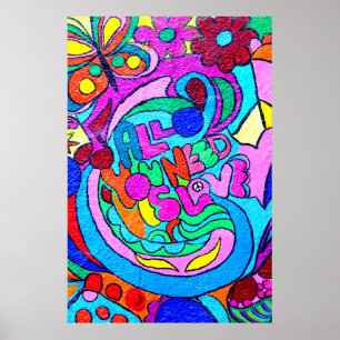 kleurrijke hippie peace and love poster