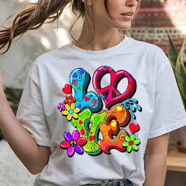 Kleurrijke Hippie Stijl LOVE Grafisch Tri-Blend Shirt