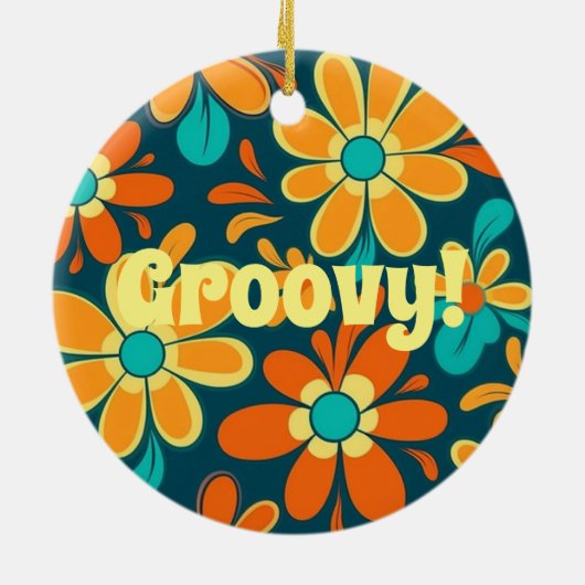 Kleurrijke hippie stijl rust uit groovy ronde keramisch ornament (Achterkant)