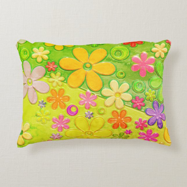 Kleurrijke Hippy Groovy Flower Accent Kussen (Voorkant)
