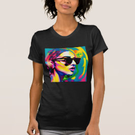 Kleurrijke Hipster Lady in Zonnebril Kunstwerk T-shirt