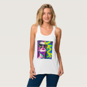Kleurrijke Hipster Lady in Zonnebril Moderne Kunst Tanktop (Volledige Voorkant)