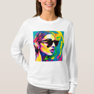 Kleurrijke Hipster Lady in Zonnebril T-shirt