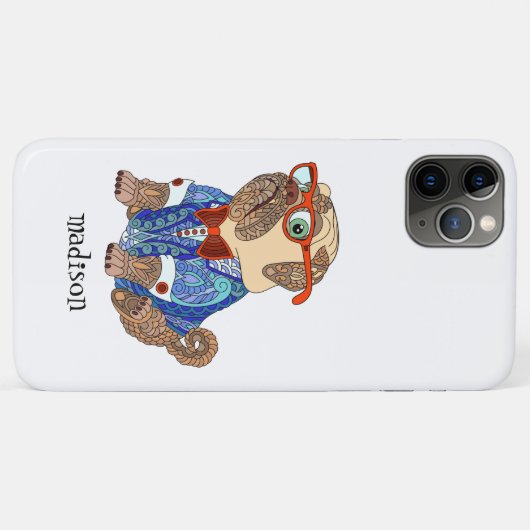 Kleurrijke Hipster Pug Dog, gepersonaliseerd Case-Mate iPhone Case (Achterkant (horizontaal))