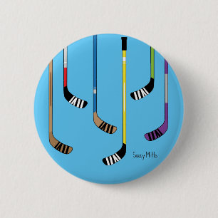 Kleurrijke Hockeysticks Vlammen Ronde Button 5,7 Cm