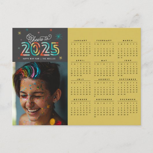 Kleurrijke Hoera Sterren 2025 Kalender Nieuwjaar F Feestdagenkaart (Voorkant)