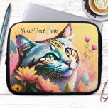Kleurrijke hoes voor Cute Cat Painage-laptop<br><div class="desc">Laptophoes met een kleurrijk schilderij van een schattig kat met bloemen. De tekst is optioneel.</div>