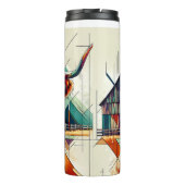 Kleurrijke  hoge land koe Geometrische artwork Thermosbeker (Achterkant)