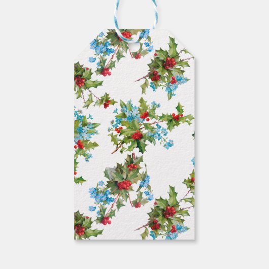 Kleurrijke Holly en Blauw Vergeet me Nots Cadeaulabel (Achterkant)