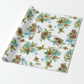 Kleurrijke Holly en Blauw Vergeet me Nots Cadeaupapier (Uitgerold)