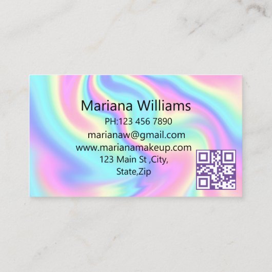 Kleurrijke holografische QR-code make-up artist Visitekaartje (Achterkant)