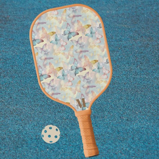 Kleurrijke Holografische Vlinder Modern Monogram Pickleball Paddle