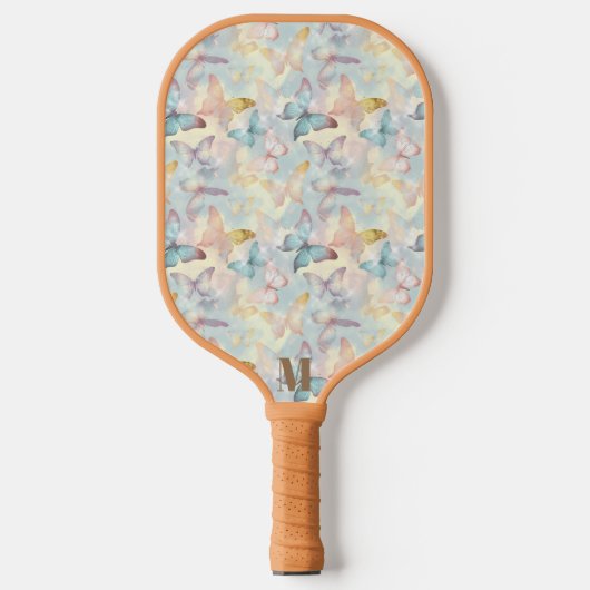 Kleurrijke Holografische Vlinder Modern Monogram Pickleball Paddle (Voorkant)