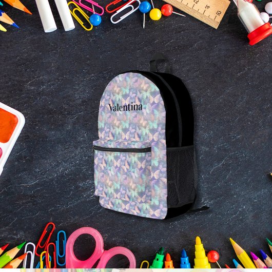 Kleurrijke Holografische Vlinders Modern Monogram Bedrukte Rugzak