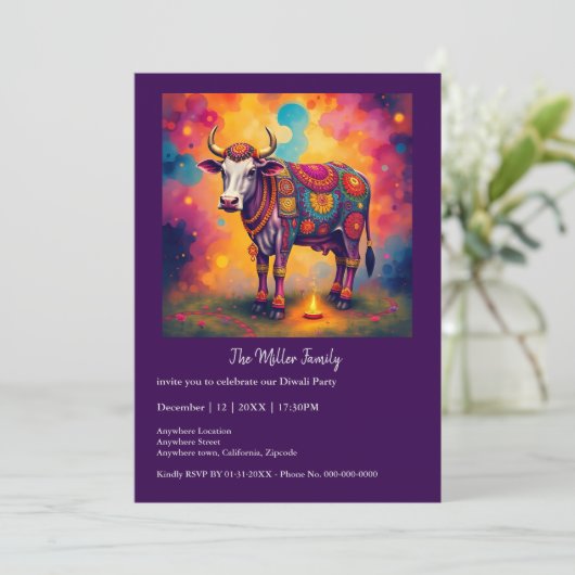 Kleurrijke Holy Diwali Koeien in feestelijke vermo (Staand voorkant)
