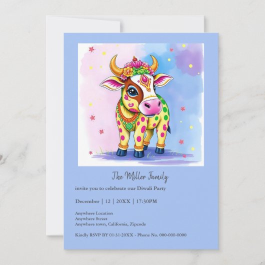 Kleurrijke Holy Diwali Koeien in feestelijke vermo (Voorkant)