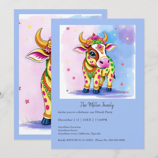 Kleurrijke Holy Diwali Koeien in feestelijke vermo (Voorkant / Achterkant)