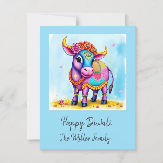 Kleurrijke Holy Diwali Koeien in feestelijke vermo Feestdagenkaart (Voorkant)