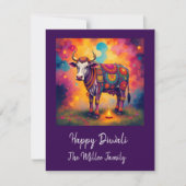 Kleurrijke Holy Diwali Koeien in feestelijke vermo Feestdagenkaart (Voorkant)