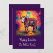 Kleurrijke Holy Diwali Koeien in feestelijke vermo Feestdagenkaart (Voorkant / Achterkant)