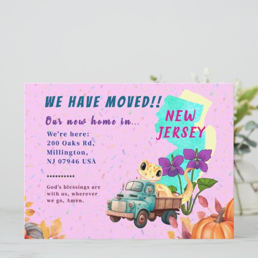 Kleurrijke Home Moving Aankondiging - New Jersey (Staand voorkant)