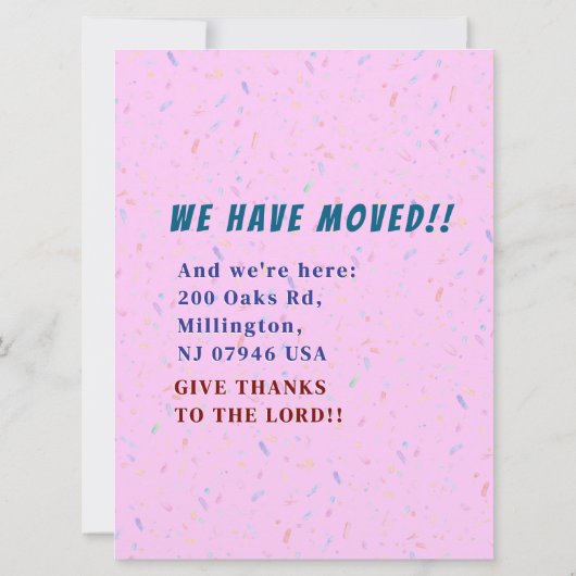 Kleurrijke Home Moving Aankondiging - New Jersey (Achterkant)