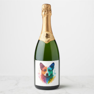 Kleurrijke hond 1 sparkling wijnetiket