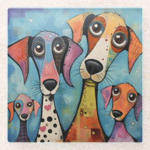 Kleurrijke Hond Abstracte Kunst Cartoonstijl Glazen Onderzetter