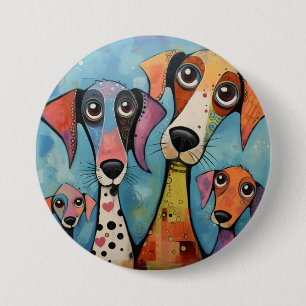 Kleurrijke Hond Abstracte Kunst Cartoonstijl Ronde Button 7,6 Cm