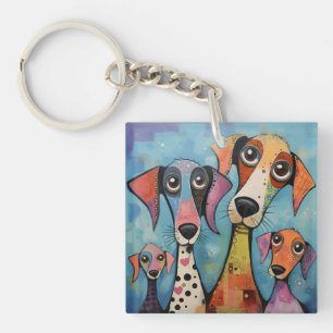 Kleurrijke Hond Abstracte Kunst Cartoonstijl Sleutelhanger