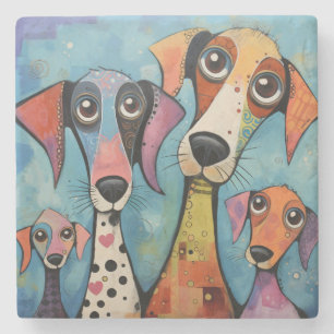 Kleurrijke Hond Abstracte Kunst Cartoonstijl Stenen Onderzetter
