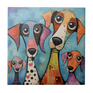 Kleurrijke Hond Abstracte Kunst Cartoonstijl Tegeltje