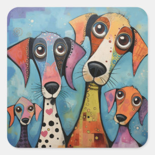 Kleurrijke Hond Abstracte Kunst Cartoonstijl Vierkante Sticker