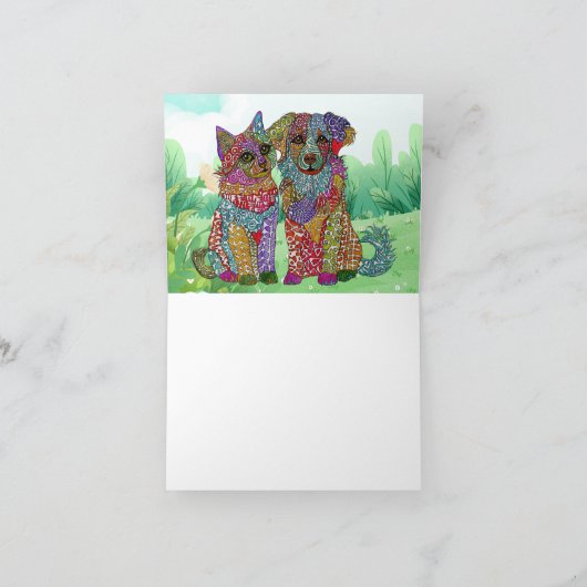 Kleurrijke hond en kat adoptie Wenskaart Kaart (Binnen)