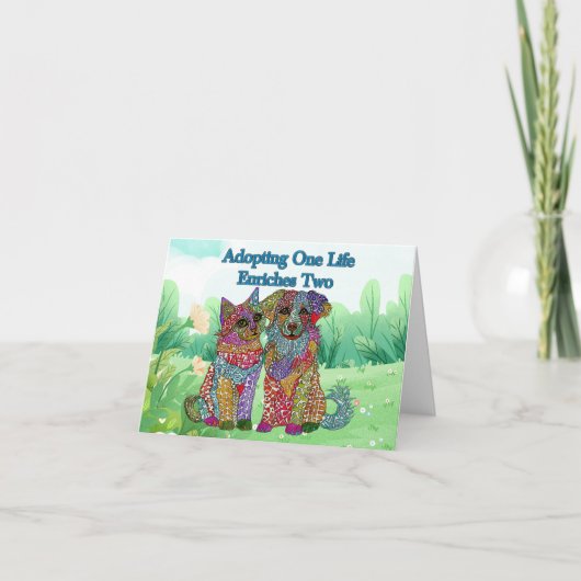 Kleurrijke hond en kat adoptie Wenskaart Kaart (Voorkant)