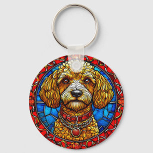Kleurrijke hond gebrandschilderd portret sleutelhanger