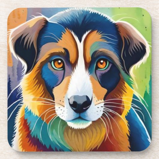 Kleurrijke hond gezicht close-up bier onderzetter (Voorkant)