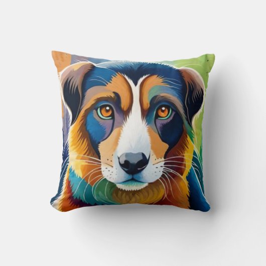 Kleurrijke hond gezicht close-up kussen (Voorkant)