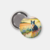 Kleurrijke hond gezicht close-up magneet (Voorkant / Achterkant)