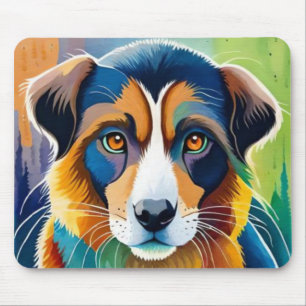 Kleurrijke hond gezicht close-up muismat
