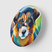 Kleurrijke hond gezicht close-up ronde klok (Hoek)