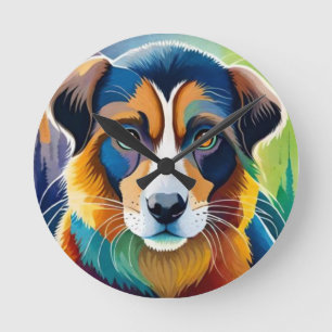 Kleurrijke hond gezicht close-up ronde klok