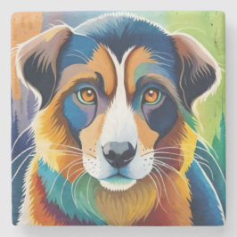 Kleurrijke hond gezicht close-up stenen onderzetter