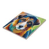 Kleurrijke hond gezicht close-up tegeltje (Zijkant)