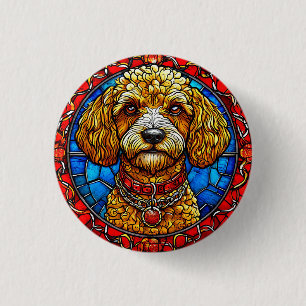 Kleurrijke hond glas-in-lood portret ronde button 3,2 cm